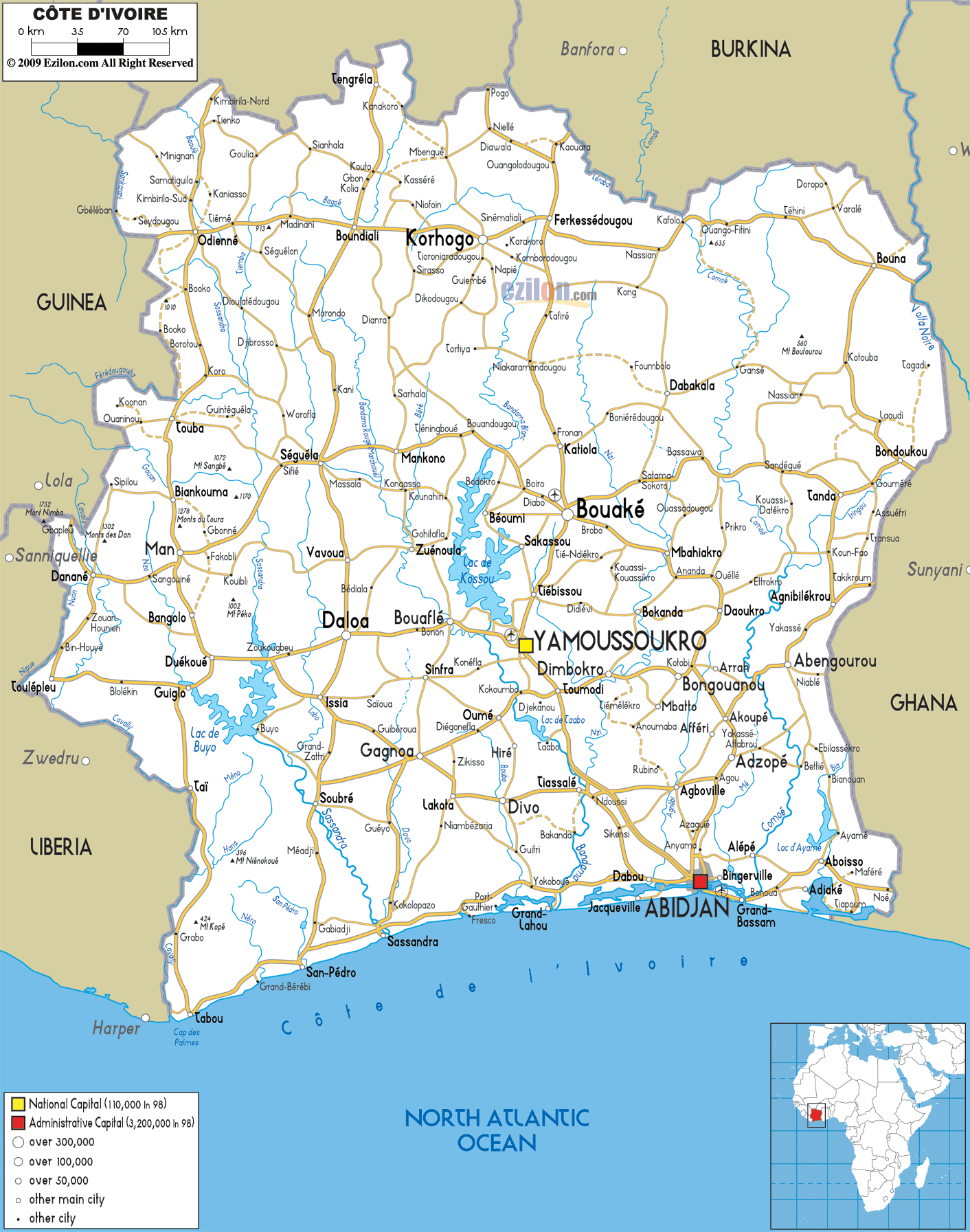 Cote d'Ivoire route carte